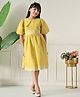 Bella Moda Cotton Woven Half Puffed Sleeves Floral Embroidered Dress - Mustard
