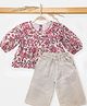 Halemons Pure Cotton Woven Three Fourth Puffed Sleeves Floral Printed Peplum Top & Palazzo Set - Pink
