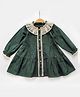 Halemons Khadi Cotton Woven Full Peasant Sleeves Stripe Embroidered & Floral Lace Detailed Tiered Dress - Green