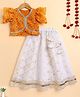 The Magic Wand Woven Flutter Sleeves Bandhani Printed Gota Lace Embellished Lehenga Choli Set - Yellow