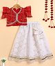 The Magic Wand Woven Flutter Sleeves Bandhani Printed Gota Lace Embellished Lehenga Choli Set - Red