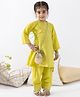 Tiber Taber Cotton Lurex Woven Three Fourth Sleeves Foil Striped & Tassels Embellished Kurti Pant Set - Green