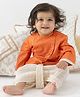 Tiber Taber Cotton Lurex Woven Full Sleeves Foil Striped & Checked Dhoti Kurta Set - Orange