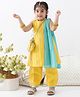 Tiber Taber Cotton Lurex Woven Sleeveless Foil Striped Kurti Pant With Dupatta Set - Yellow