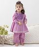 Tiber Taber Cotton Lurex Woven Three Fourth Sleeves Foil Striped & Gota Lace Embellished Kurti Salwar Set - Purple
