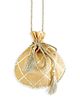 Tiber Taber Cotton Lurex Woven Checked & Gota Lace Embellished Potli Bag - Beige