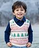Babyhug Cotton Knit Full Sleeves Overlapped Sweatshirt with Floral & Christmas Theme Print - Navy Blue & White