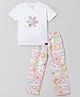 Funkrafts Premium Cotton Knit Half Sleeves Floral Printed Tee & Pajama Set - White & Pink