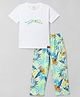 Funkrafts Premium Cotton Knit Half Sleeves Leaves & Baby Animals Printed Tee & Pajama Set - Multi Colour