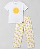 Funkrafts Premium Cotton Knit Half Sleeves Orange Printed Tee & Pajama Set - White & Yellow
