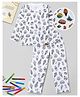 Funkrafts Premium Cotton Knit Full Sleeves Fast Food Printed DIY Colouring Night Suit With Washable Fabric Marker - White