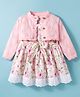 ToffyHouse Cotton Woven Frock With Full Sleeves Shrug & Floral Print - Pink