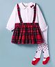 ToffyHouse Cotton Knit Full Sleeves Checks Frock With Bow Applique & Leggings - Red & White