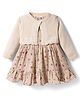 ToffyHouse Cotton Woven Frock With Full Sleeves Shrug & Floral Print - Tan