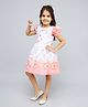 PINK MERMAID Cotton Knit Half Puffed Sleevess Floral Printed Dress - Orange