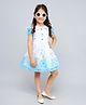 PINK MERMAID Cotton Knit Half Puffed Sleevess Floral Printed Dress - Blue