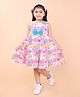 PINK MERMAID Cotton Knit Sleeveless Floral Printed Bow Applique Detailed Tiered Dress - Pink