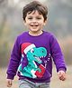 Babyhug Cotton Knit Full Sleeves Sweatshirt With Dino Print - Purple