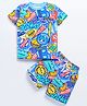 DEAR TO DAD Cotton Woven Half Sleeves Sports Theme Printed Coordinating Tee & Shorts Set - Multi Colour