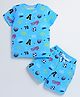 DEAR TO DAD Cotton Woven Half Sleeves Football Theme Printed Coordinating Tee & Shorts Set - Sky Blue