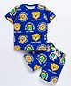 DEAR TO DAD Cotton Woven Half Sleeves Baby Animals Printed Coordinating Tee & Shorts Set - Dark Blue