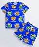 DEAR TO DAD Cotton Woven Half Sleeves Baby Animals Printed Coordinating Tee & Shorts Set - Blue