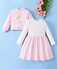 Mark & Mia Full Sleeves Frock With Shrug Bow Applique & Pockets - Pink & White