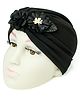 The little lookers Cotton Flower Applique Detailed Turban Cap - Black