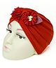 The little lookers Cotton Flower Applique Detailed Turban Cap - Red