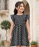 Kookie Kids Woven Frill Sleeves Fit & Flare Frock with Polka Dot Print - Black