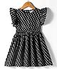 Kookie Kids Woven Frill Sleeves Fit & Flare Frock with Polka Dot Print - Black