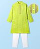EARTHY TOUCH Cotton Woven Full Sleeves Printed Kurta Pajama Set - Lime Green