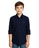 Charchit Cotton Blend Woven Full Sleeves Solid Shirt - Navy Blue