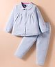 Evimo Single Jersey Knit Full Sleeves Co-Ord Night Suit with Peter Pan Collar & Bird Print - Light Blue