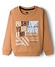 Evimo Looper Knit Full Sleeves T-Shirt With Push Your Limit Text Print - Tan