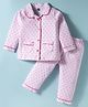 Evimo Single Jersey Knit Full Sleeves Co-ords Night Suit With Heart Print - Pink