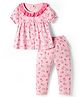 ToffyHouse Knitted Half Sleeves Co-ords Night Suit With Floral Print - Baby Pink