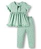 ToffyHouse Knitted Half Sleeves Night Suit With Floral Print - Sea Green