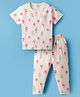 ToffyHouse Knitted Half Sleeves Co-ords Night Suit with Popsicle Print - Light Peach