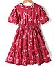 Kookie Kids Woven Half Sleeves Floral Printed Flared  Dress With Floral Print - Red