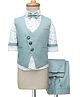 Rikidoos Full Sleeves Geometric Printed 3 Piece Party Suit With Bow Set - White & Light Blue
