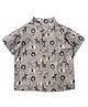 Snowflakes Cotton Woven Half Sleeves Wild Animals Printed Shirt - Grey