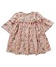 Snowflakes Cotton Woven Half Bell Sleeves Floral Printed Dress - Peach