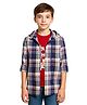 CAVIO Cotton Woven Full Sleeves Checked Hooded Shirt & Puzzle Pieces Printed Tee Set - Navy Blue