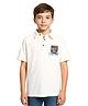 CAVIO Cotton Lycra Woven Half Sleeves Abstract Printed Polo Tee - White