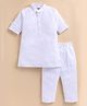LITTLE COLLARS Cotton Blend Woven Independence Day Theme Full Sleeves Solid Kurta Pyjama Set - White