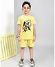 YOUMAA 100% Cotton Knit Half Sleeves Dinosaur Printed Tee & Shorts Set - Yellow