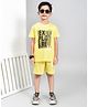YOUMAA 100% Cotton Knit Half Sleeves Explore Text Printed Tee & Shorts Set - Yellow