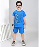 YOUMAA 100% Cotton Knit Half Sleeves No Rules Text Puff Printed Tee & Shorts Set - Blue