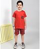 YOUMAA 100% Cotton Knit Half Sleeves Abstract Printed Tee & Shorts Set - Red